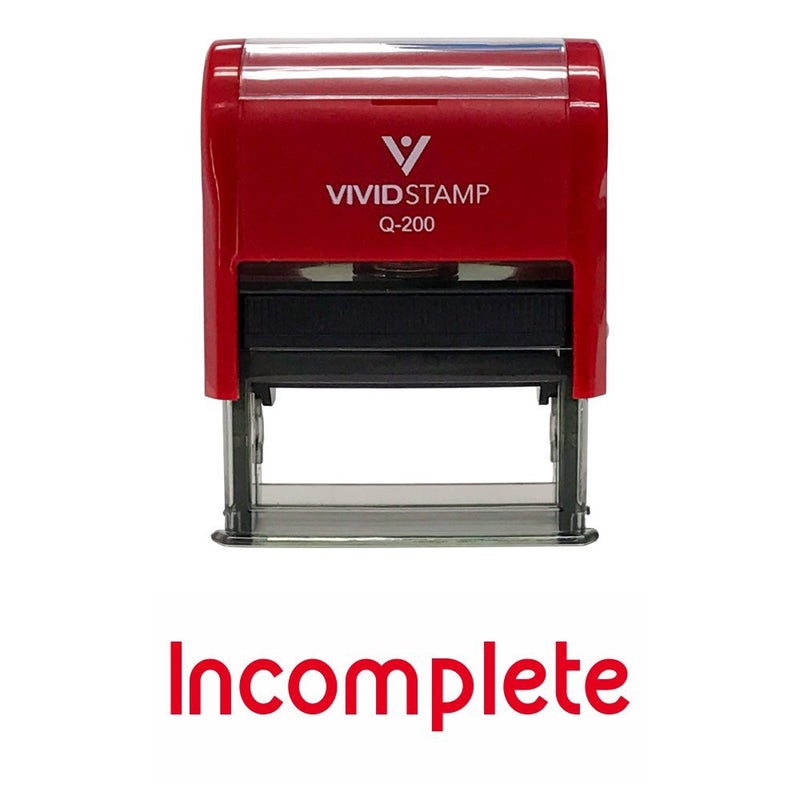 Vivid Stamp Incomplete Teacher Self Inking Rubber Stamp (Red Ink) - Medium - Image 1